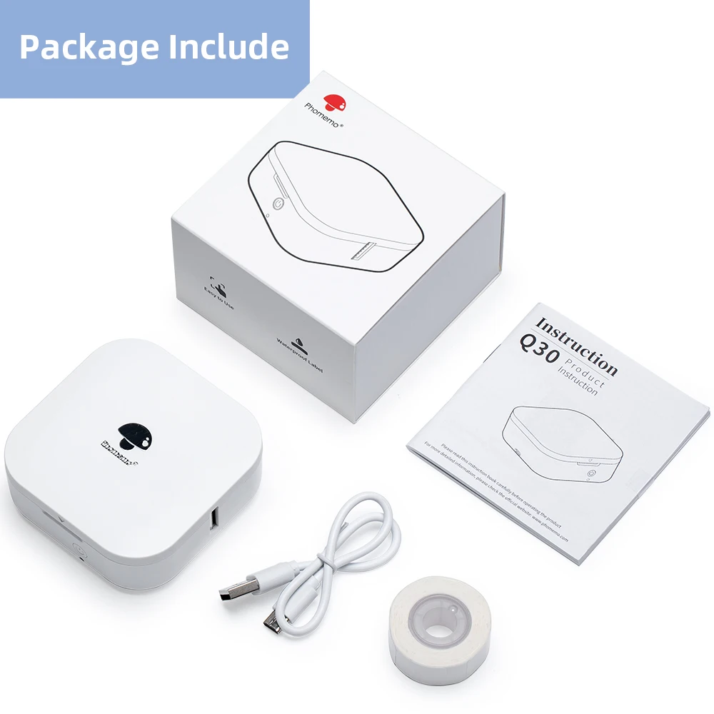 Phomemo Q30 Wireless Label Printer Bluethooth Printer Pocket Thermal Label Sticker Maker Hebrew APP Similar as Niimbot D110 D11: WHITE