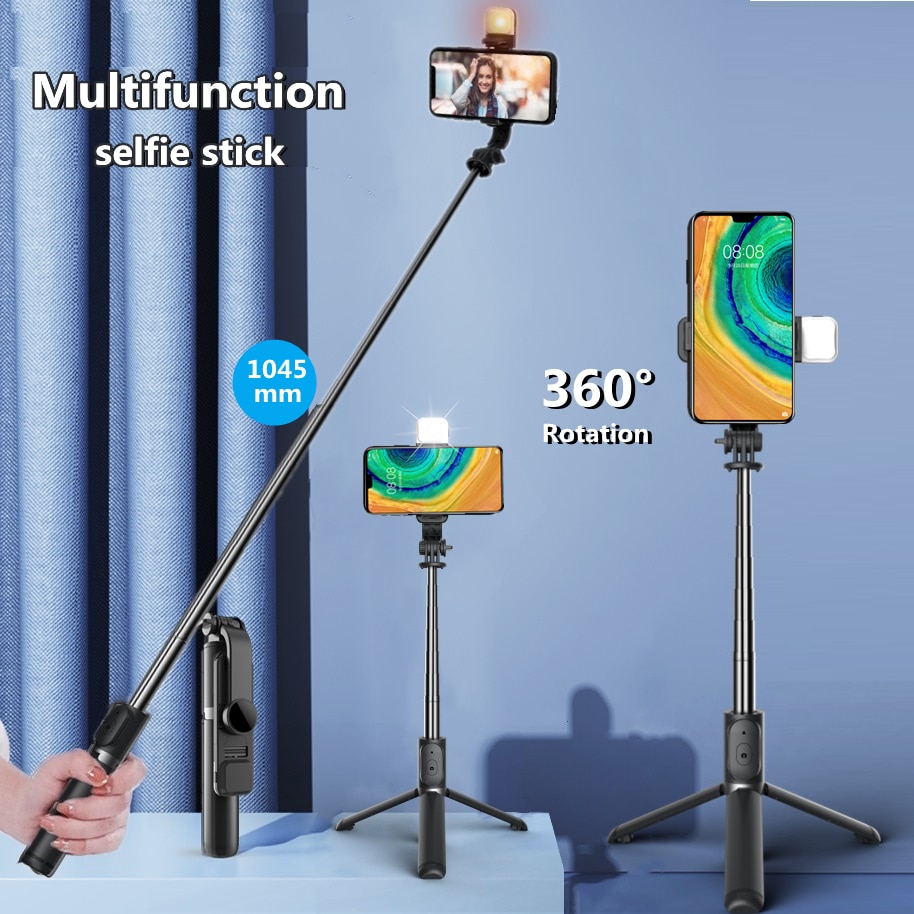 FANGTUOSI Wireless selfie stick tripod Bluetooth Foldable Monopod With Led light remote shutter For iphone