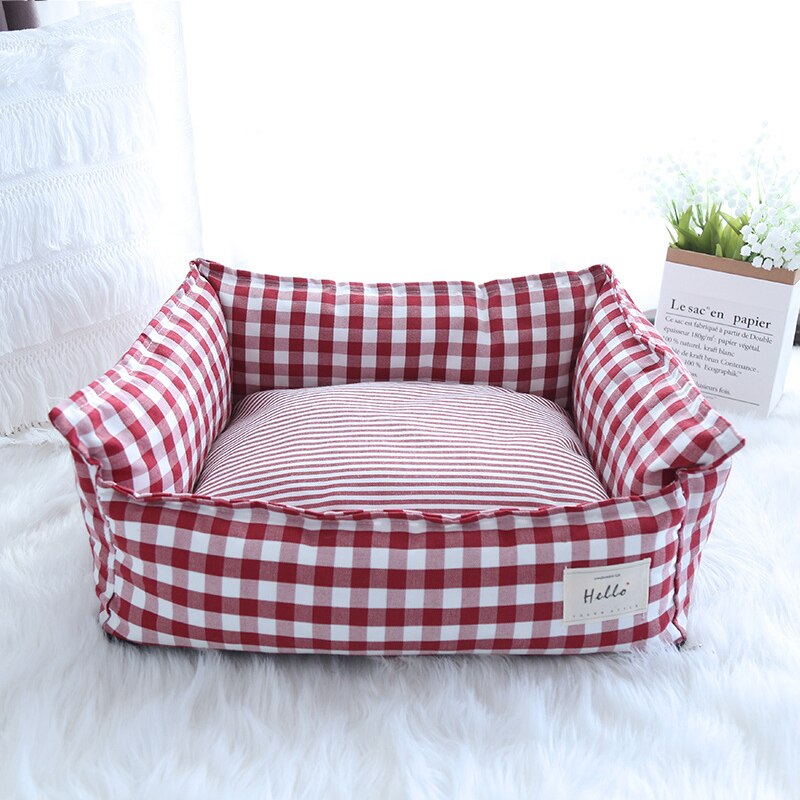 Soft Warm Pet Dog Bed Cat Bed Removable Washable Cotton Linen Nest Small Medium Large Dogs Comfortable Sleeping Mat Pet Supplies: Red / M 60x50x20cm
