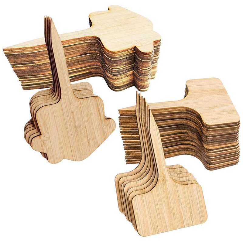 Bamboo Plant Label 50 Houses and T-Shaped Garden Labels for Seed Potted Herbs, Flowers and Vegetable (6 x 10 cm)