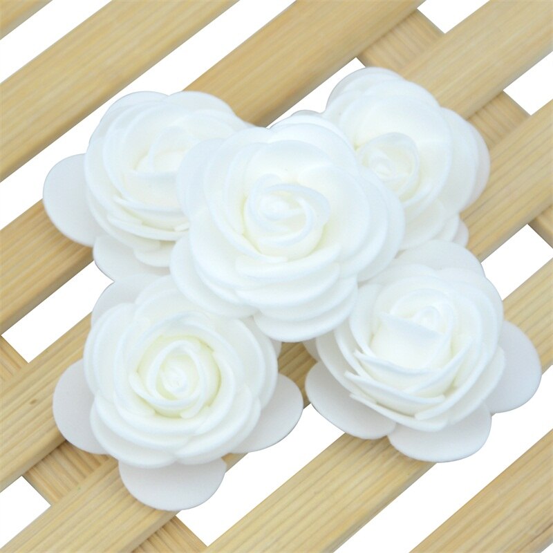 200 stk / parti 4cm tykkere kunstigt pe skum rose blomsterhoveder bryllup boligindretning til diy håndlavet blomsterkugle festartikler: Hvid