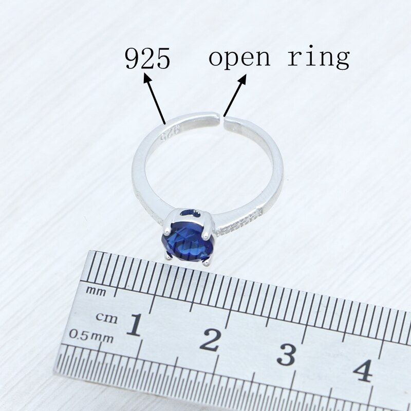 925 Sterling Zilveren Bruids Sieraden Set Sapphire Oorbellen Hanger Ketting Open Ring Voor Vrouwen Gratis Box