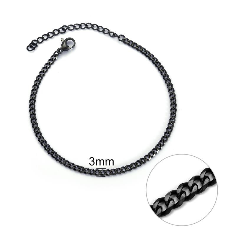 Jiayiqi Mode Cubaanse Ketting Armband Voor Mannen Vrouwen Rvs Mannelijke Sieraden 3/5/7Mm Verstelbare Bangle armbanden Op Hand: 3mm black