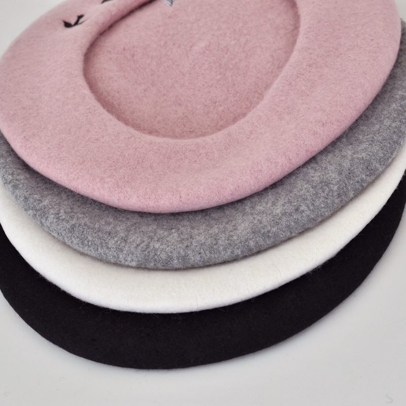 Boinas de lana de fieltro para mujer, Boina de artista bordada, gorro plano, sombreros de azafata para mujer