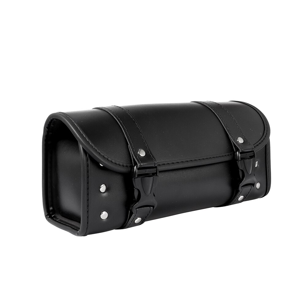 Motorcycle Fork Bag Waterproof Motorbike Handlebar Bag PU Leather Saddlebag Front Rear Storage Tool Pouch Tool Tail Bag Black