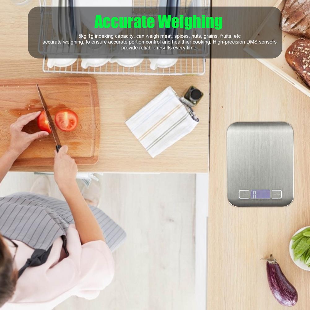 Silver Electronic Kitchen Scales Electronic Cooking Scale Stainless Steel With LCD Display Food Scale For Home And Kitchen