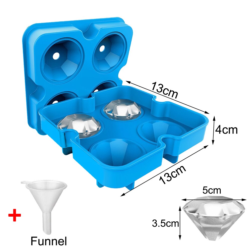 Silicone Diamond Ice Cube Tray Reusable Ice Cubes Maker Diamond Shaped Ice Cream Moulds Whiskey Wine Cocktail Bar Party Tools: Blue Set