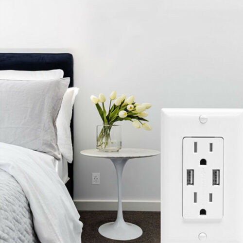 Outlet with USB Charger 4.2A socket Dual Duplex Receptacle 15-Amp w/ wall plate