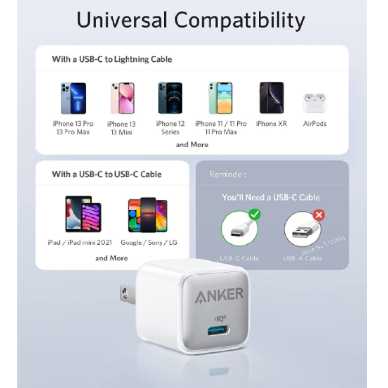 Anker – Nano Pro, chargeur 20W PIQ 3.0 et câble USB C vers Lightning, certifié MFi, pour iPhone 13/13 Mini/13 Pro/Pro Max/12, iPad