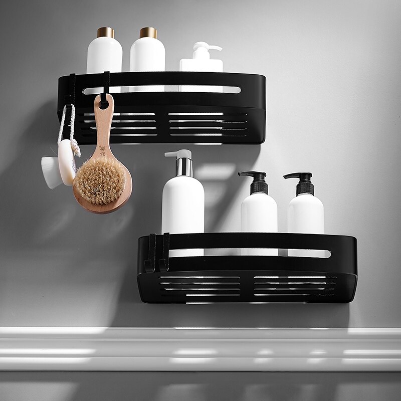 Estantería de aluminio para baño, accesorios de baño negros, estante de esquina para ducha, estante de almacenamiento de champú, soporte para cesta de baño A08-625: Type E