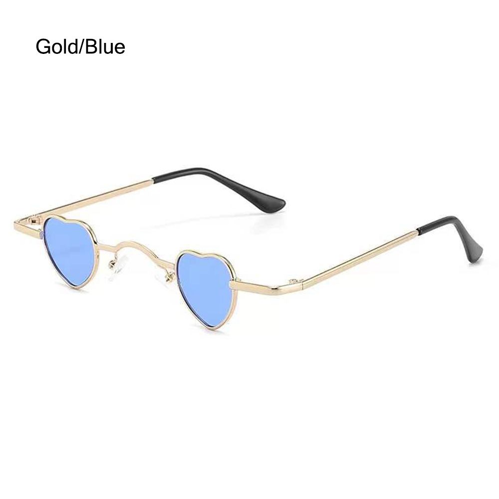 Gafas de sol con forma de corazón, lentes de sol con montura metálica, estilo Hip Hop, Punk: Gold-Blue