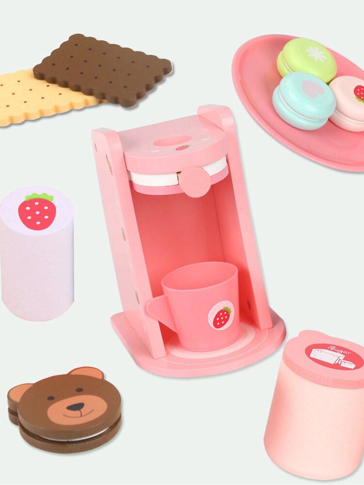 Kids Houten Speelgoed Voorschoolse Simulatie Speelhuis Keukengerei Set Koffie Machine Combinatie Afternoon Tea Snack Speelgoed