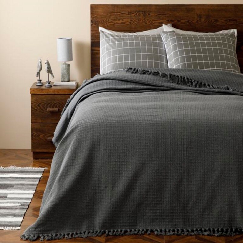 Engels Thuis Plaid Katoen Dubbel Bed Cover 240 X260 Cm Navy Blauw/Bordeaux/Grijs Dubbele, Katoen: Grey