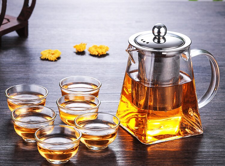 Glass Teapot Heat Resistant Square Glass Teapot With Tea Infuser Filter Milk Flower Tea Pot