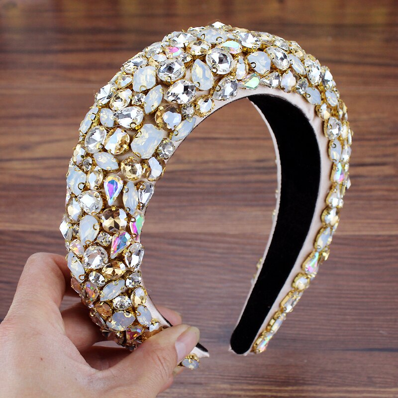 Boho Pieno Splendido Diamante Imbottito Barocco Fasce di Cristallo di Lusso Hairbands Per Le Donne Del Rhinestone Tiara Bling Accessori Per Capelli: champagne