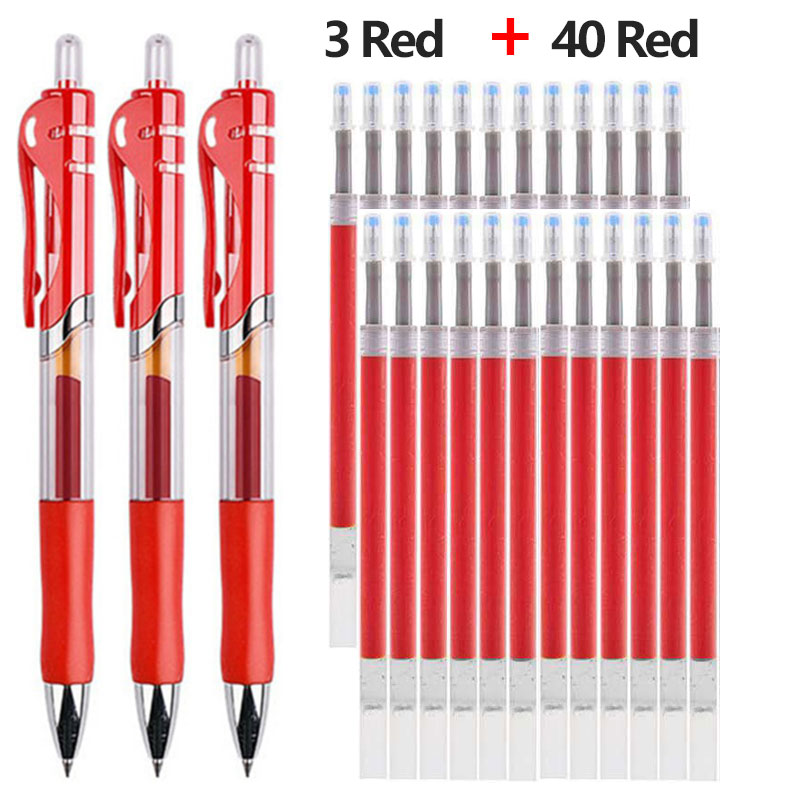Juego de 43 Uds de bolígrafos y recambios de Gel, papelería, bolígrafo de escritura Kawaii, tinta negra/roja/azul, bolígrafo azul de 0,5mm, suministros escolares de oficina: Verde