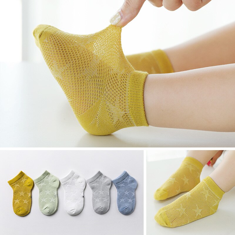 Bébé Chaussettes D'été -Né Garçons Filles Maille Chaussette 0-12year Unie Coton Bébé Vêtements 5 paire/lot