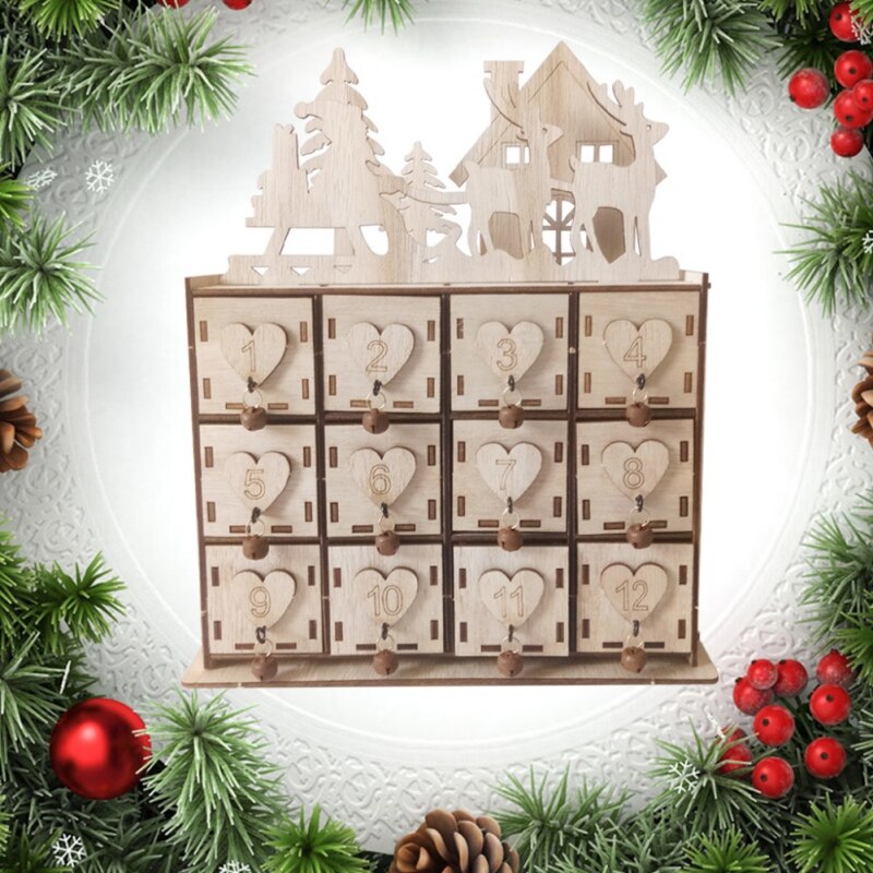Christmas DIY Wooden Advent Calendars Santa Claus Calendar Hotel Lobby Family Pendant with Small Drawers Christmas Decorations