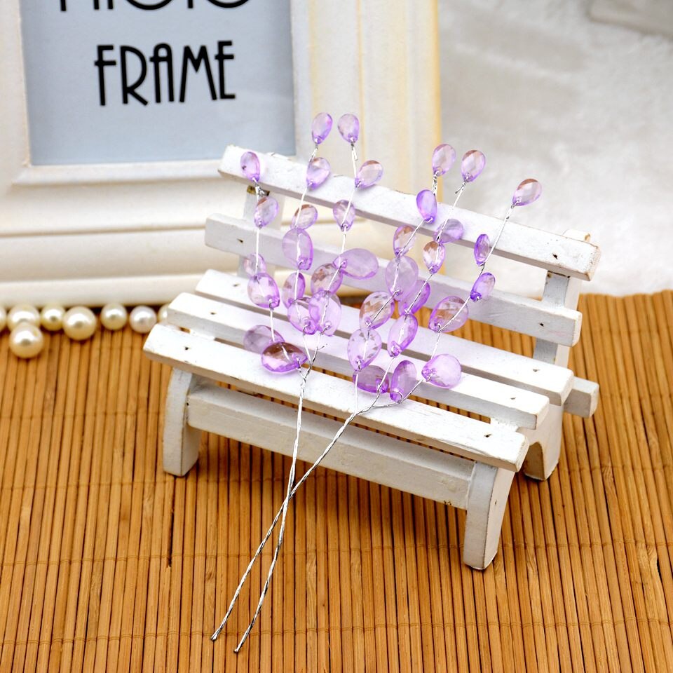 10pcs Water Artificial Acrylic Flower Picks Crystal Diamante Flower Branches For Party Wedding Decoration: Purple