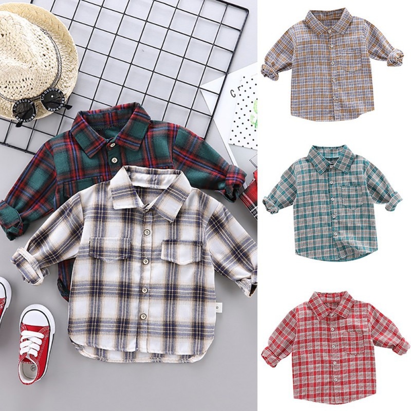 Katoen Jongen Shirts Baby Jongens Lange Mouwen Plaid Print Shirts Kids Tops Tees Shirts Casual Blouse
