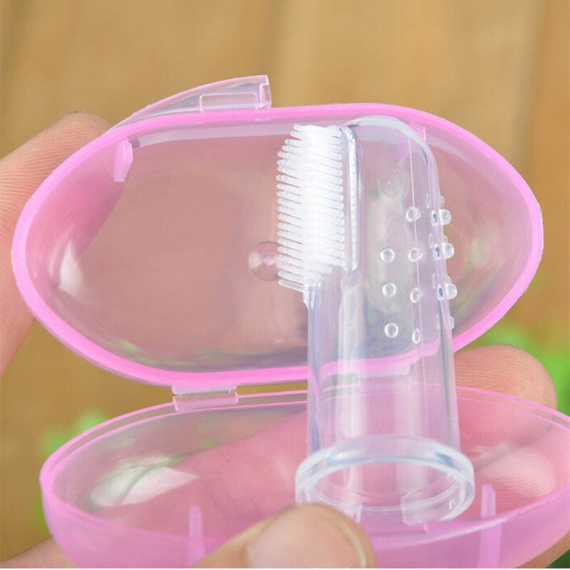 Baby Vinger Tandenborstel Silicon Tandenborstel + Box Kinderen Tanden Clear Soft Silicone Baby Tandenborstel Rubber Schoonmaken Baby Borstel: Pink box