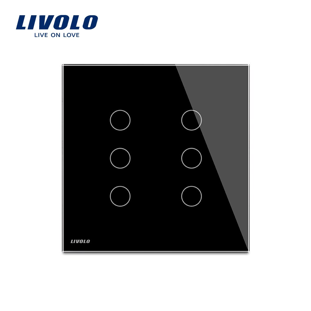 Livolo US standaard Luxe Zwarte Kristal Glas, dubbele Glas Panel Voor 3 Gang + 3 Bende Schakelaar VL-C5-C3/C3-11/12