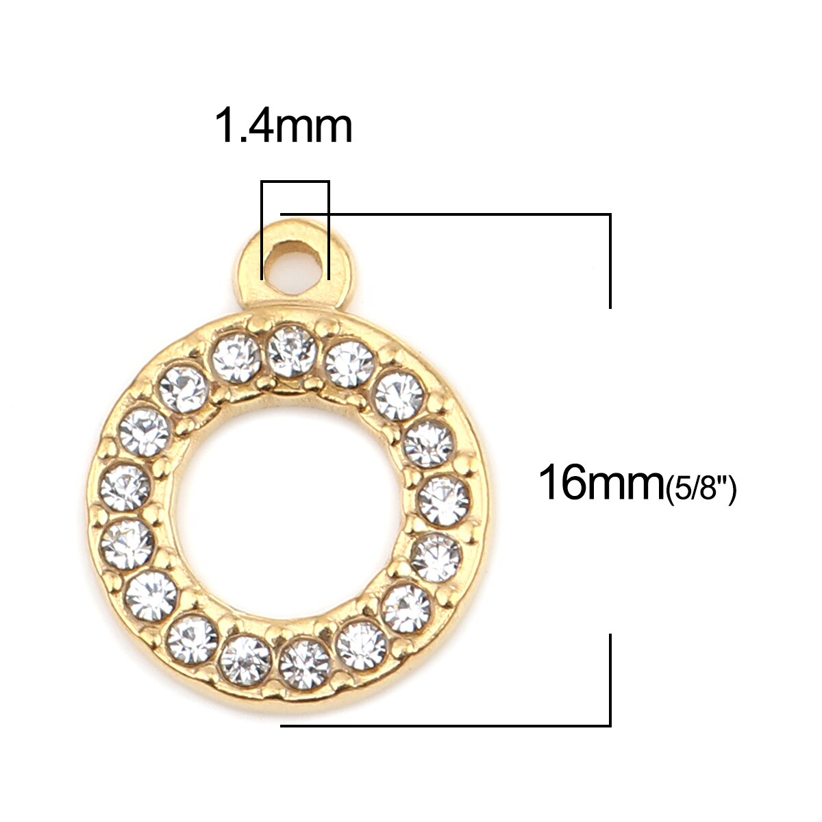 Di nuovo Modo di 304 In Acciaio Inox Pendenti E Ciondoli Cerchio Anello di Colore Oro Per Gioielli FAI DA TE di Strass 16 millimetri x 13mm, 2 PCs