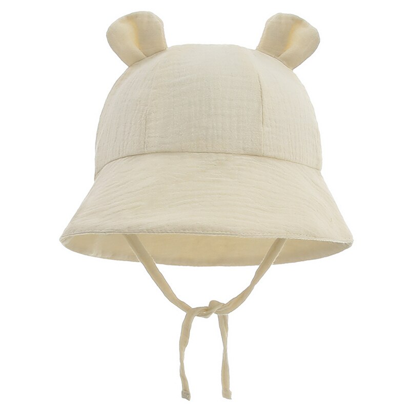 Nuovo cappello estivo da sole per bambini con orecchie cappello da pescatore per bambina tinta unita cappello da bambino in morbido cotone per bambini: beige