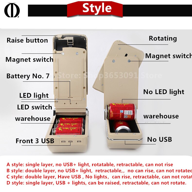 For Hyundai I20 armrest box with usb