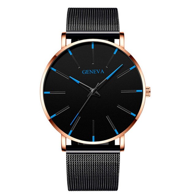 Minimalistische Mannen Mode Ultra Dunne Horloges Eenvoudige Mannen Business Roestvrijstalen Gaas Riem Quartz Horloge Relogio Masculino: W bk--Rose Blue