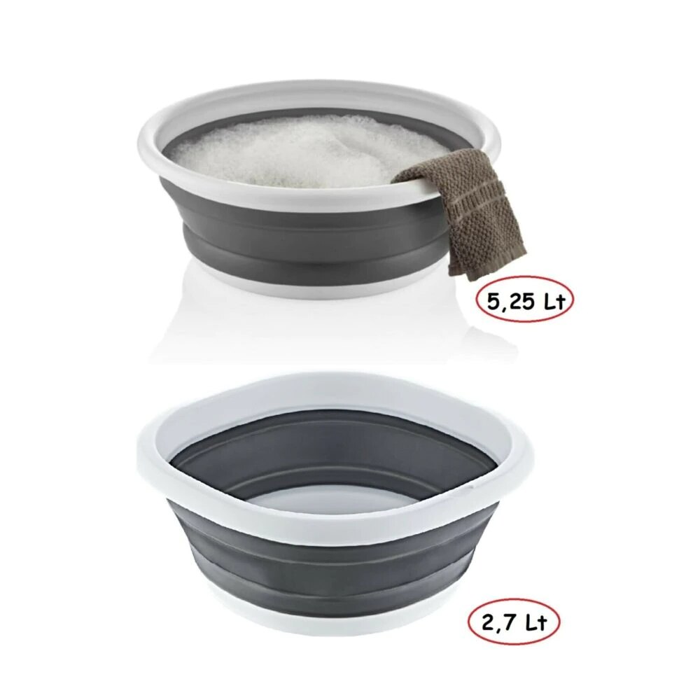 Portable Bases Folding Collapsible Bucket Basin Washbasin Accordion Camping Equipment Foot Bath Bathtub Easy To Move Multi-Purp: 2.7Lt  5.25 LT (2 Pieces Set)