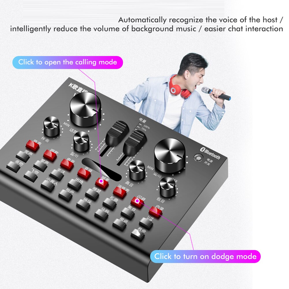 V8x External Bluetooth USB Headset Microphone Webcast Live Sound Card Streamer Live Broadcast Audio Card for Phone Computer PC