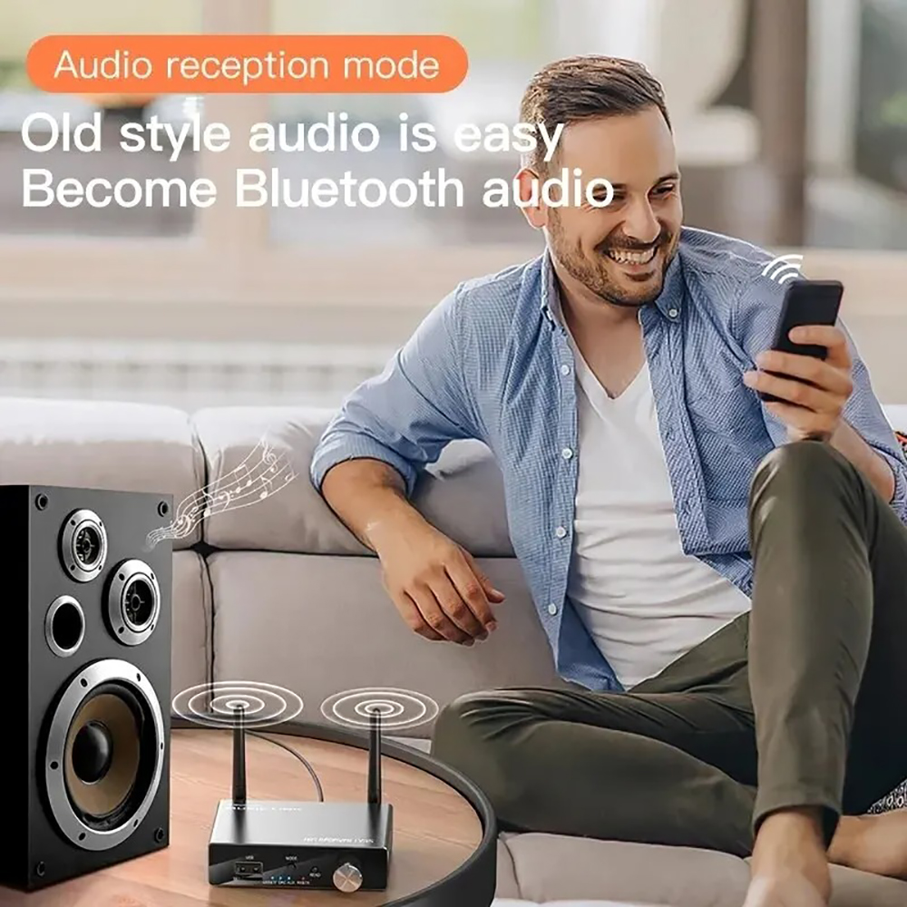 Receptor y transmisor de Audio con Bluetooth 5,3, adaptador de música estéreo HiFi inalámbrico de baja latencia AUX/RCA/USB/TF/Coaxia para TV, PC y altavoz