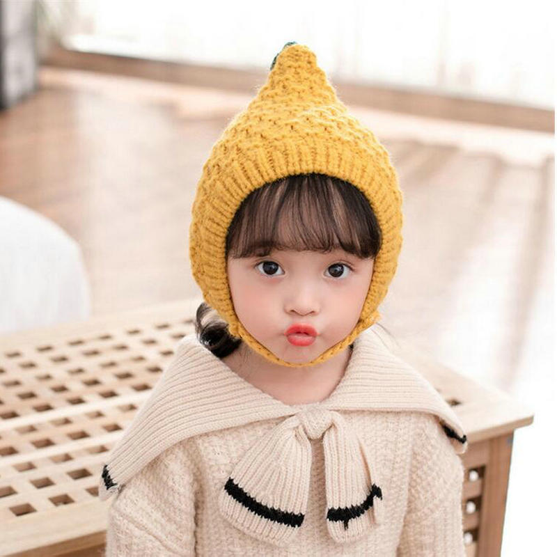 Sombreros de otoño e invierno para niños gorra con protección para las orejas gorro de punto gorro cálido para niños: Amarillo