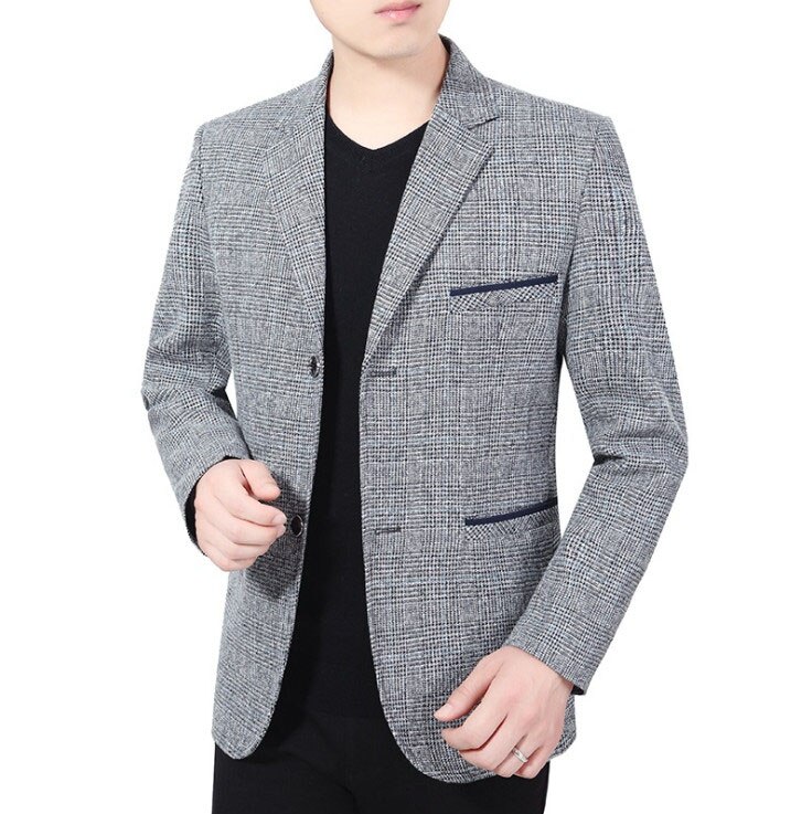 Chaquetas de traje de entramado para hombre primavera otoño ajustado traje Blazer Formal Inglaterra traje chaquetas macho Casual Blazers