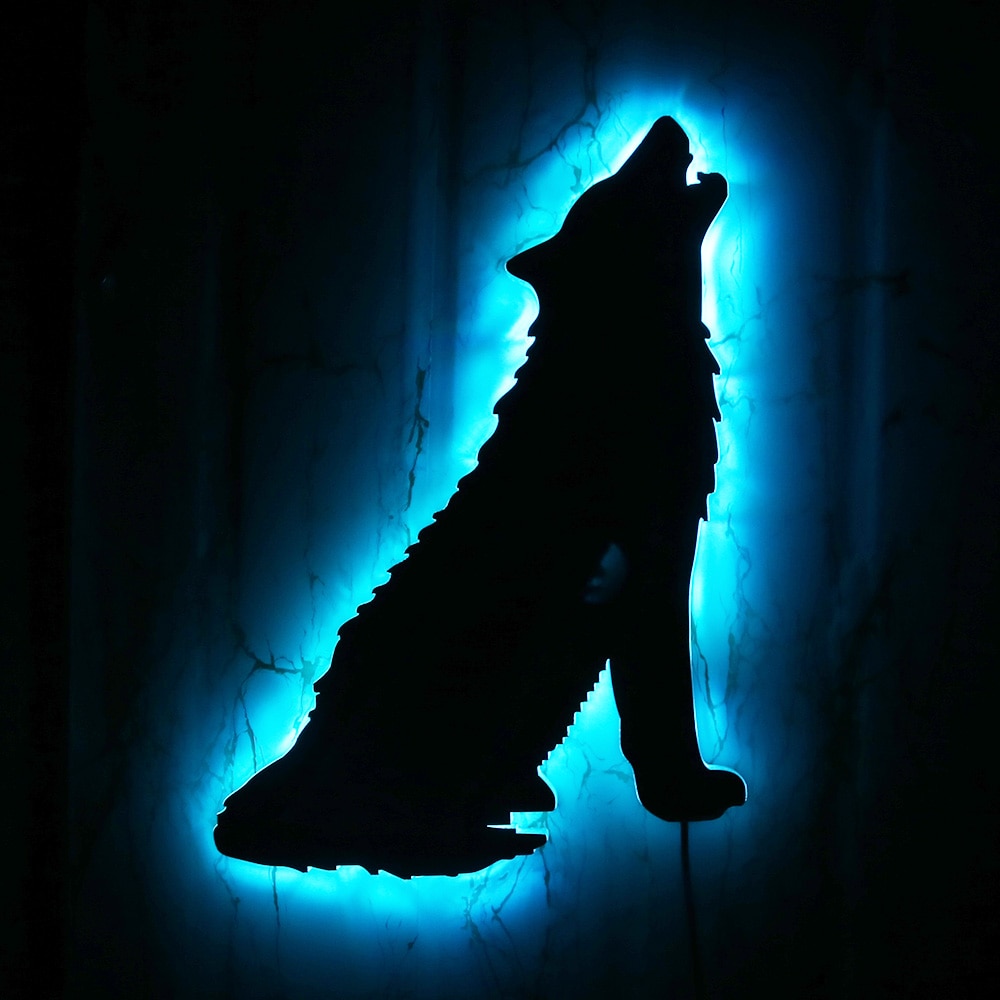 Bosque lobo aullando acrílico decorativo espejo de pared Lobo tótem Tribal Animal Pared luminosa espejo Lobo amantes hombre cueva habitación Decoración