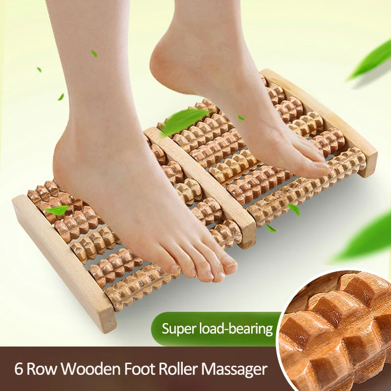 Masajeador de pies de madera de 6 filas, rodillo Shiatsu para aliviar el dolor y el estrés, rodillo masajeador para el cuidado de los pies, terapia de salud, herramienta de masaje relajante