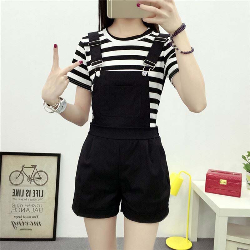 Denim overalls kvinder sommer dejlige jumpsuits forår denim jeans overalls shorts kvinde pink/hvid overall jumpsuit: Sort / Xl