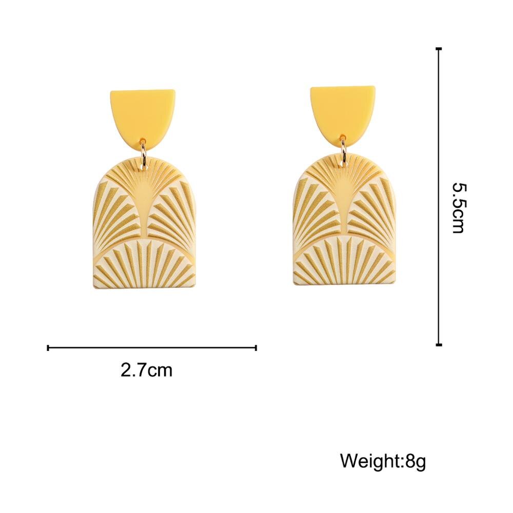 AMORCOME Light Yellow Color Flower Stripe Pattern Geometric Acrylic Earrings for Women Simulated Polymer Clay Ethnic Earrings