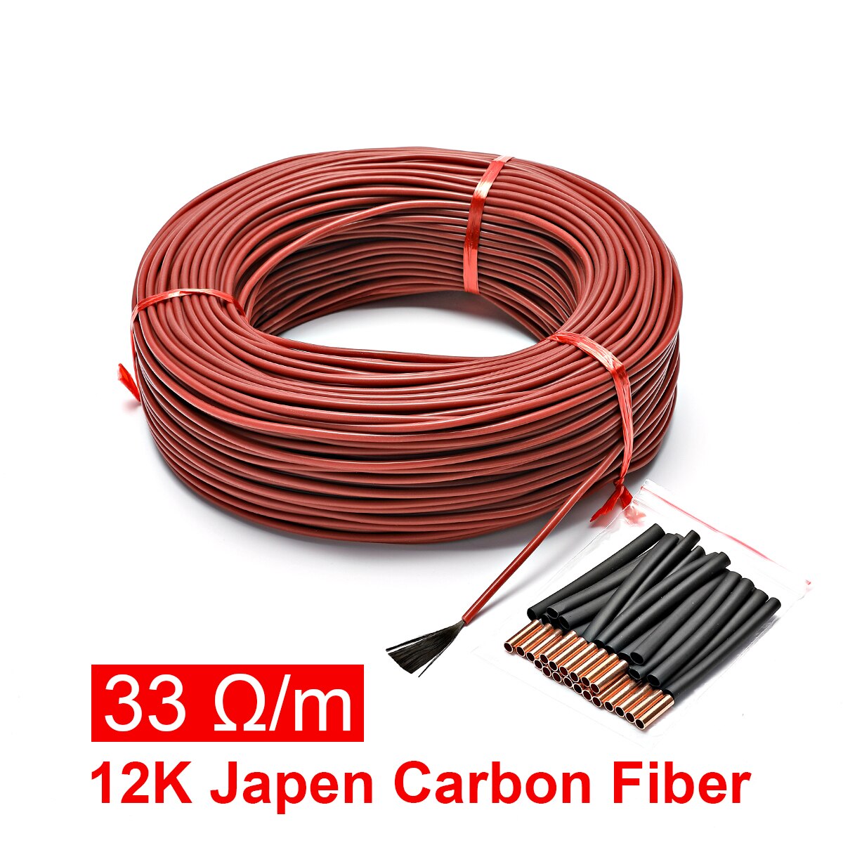 Cable calefactor de fibra de carbono de silicona, 12K, 33ohm, cable calefactor para suelo, cable calefactor eléctrico de