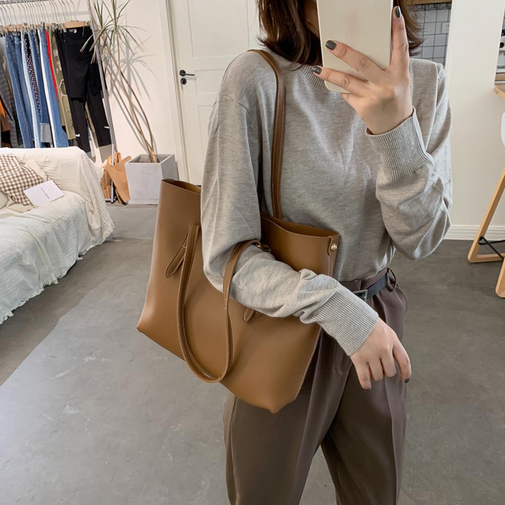 2 pièces/ensemble couleur unie PU sac à main femmes grande capacité décontracté dame épaule embrayage exquis sac à provisions