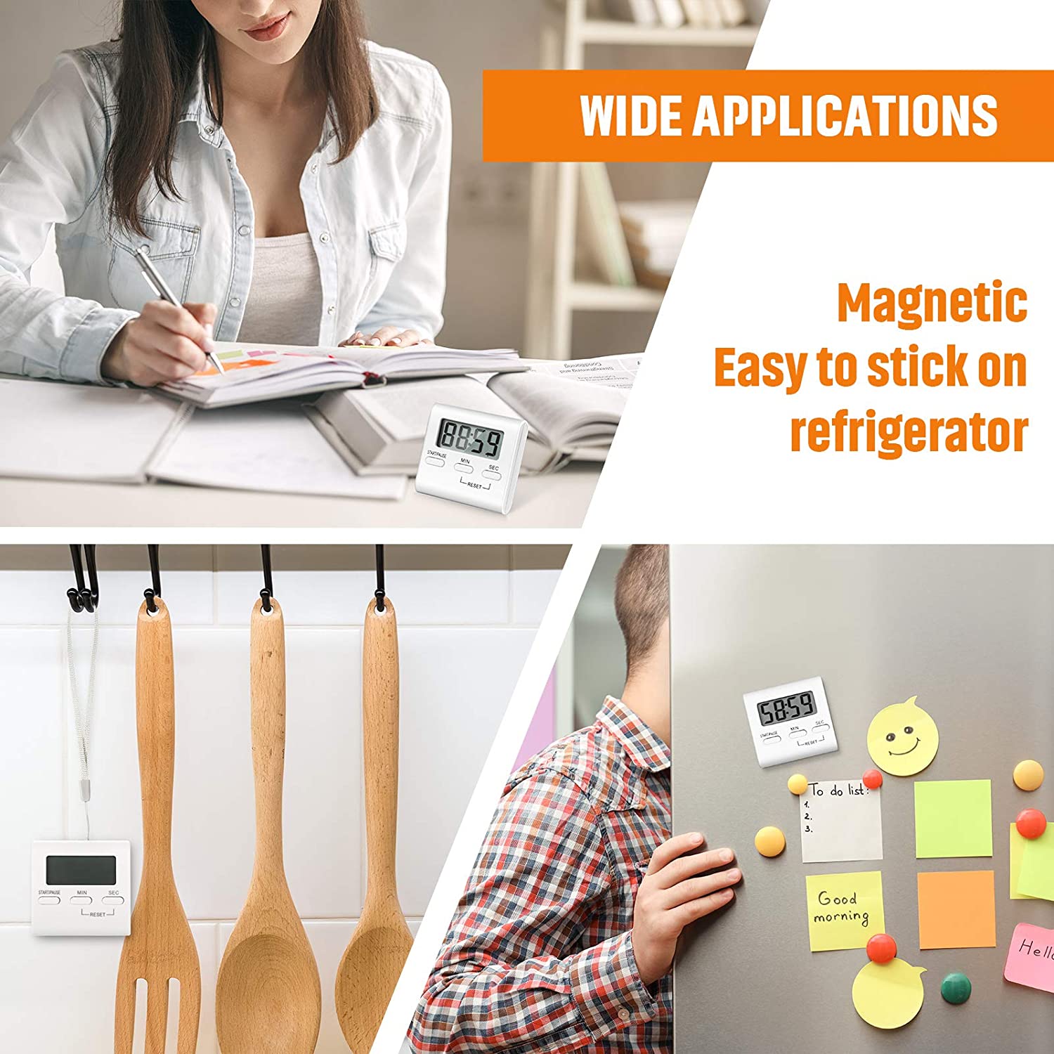 Magnetic Kitchen Timer Countdown Timer LED Digital Screen Multifunctional Visual Alarm Clock for Study Sport Cooking