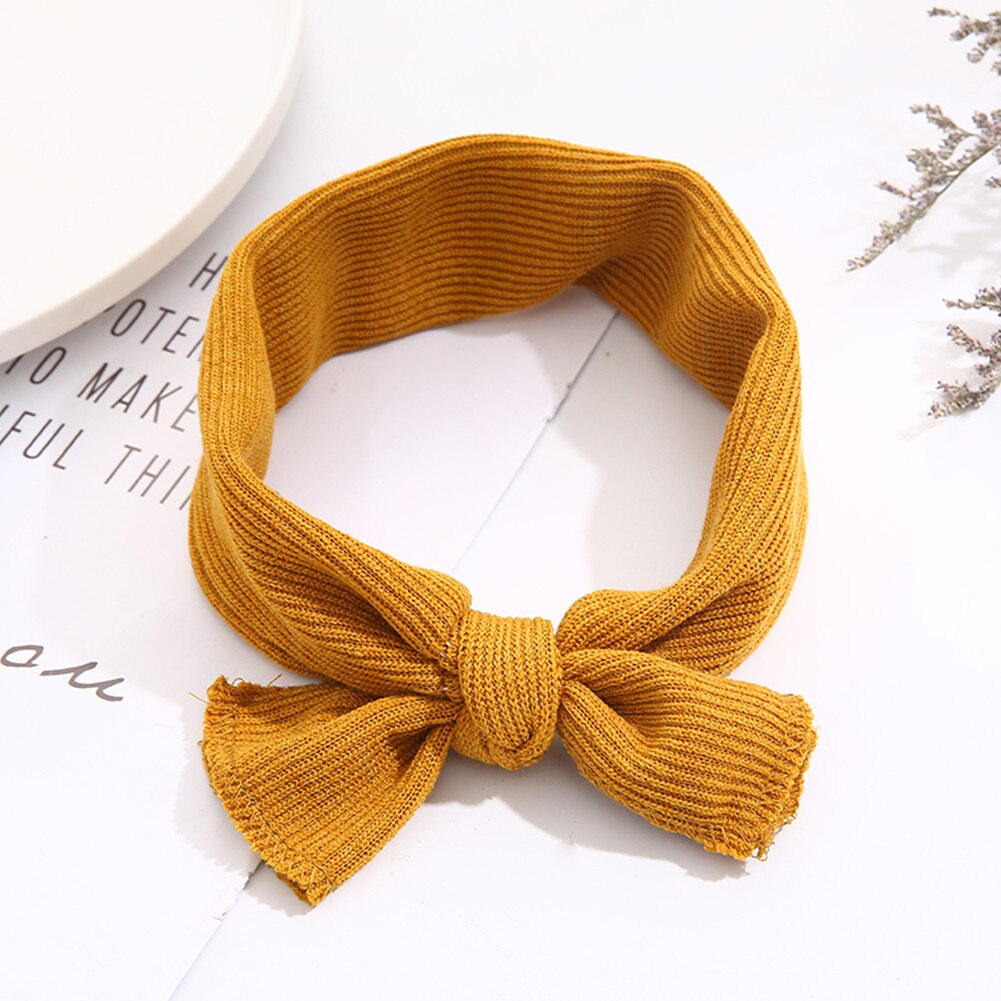 Baby Meisjes Solid Geribbelde Boog Knoop Hoofdband Baby Peuter Katoen Blend Leuke Hoofddeksels Hoofd Wrap Prinses Kinderen Accessoires: YELLOW
