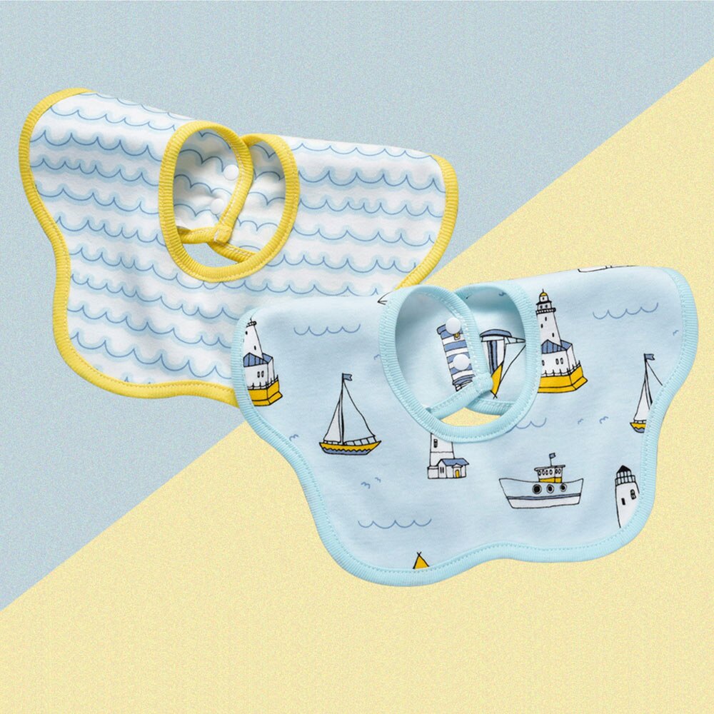 Insular Cartoon Print Baby Slabbetjes 360 Graden Draaibare Bandana Bib Waterdicht Eenvoudig Te Reinigen Speeksel Handdoeken Baby Kant Burp Doek: Sailboat