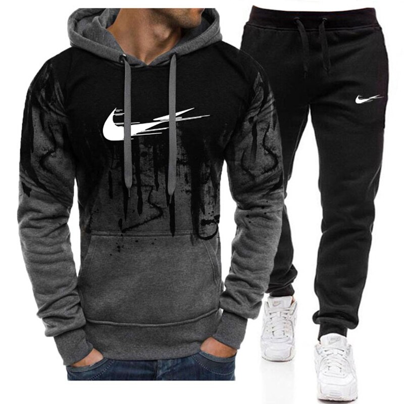 2 -delige heren sportkledingsets herfst/winter dikke heren casual trainingspak met capuchon, 2- delige sweatshirt + joggingbroekset
