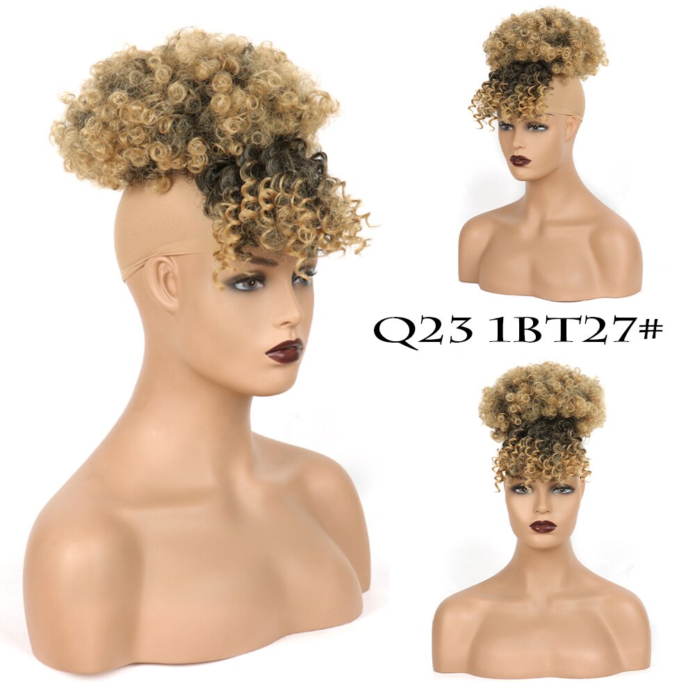 AZQUEEN Curly High Puff Ponytail Synthetic Hair Extensions African American Hair Ponytail With Bangs Short Wrap Clip On: Q23 1BT27