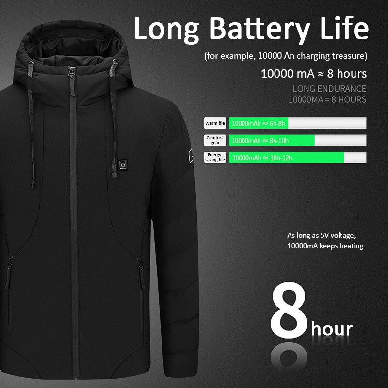 Electric heated jacket outdoor sports coat winter coat with cap and USB electric heating warm coat for Mountaineering ski
