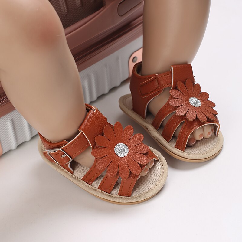 Emmababy 2022 Baby Girl Shoes Floral Cutout Leather Soft Sandals Walking Birthday Infants First Walker