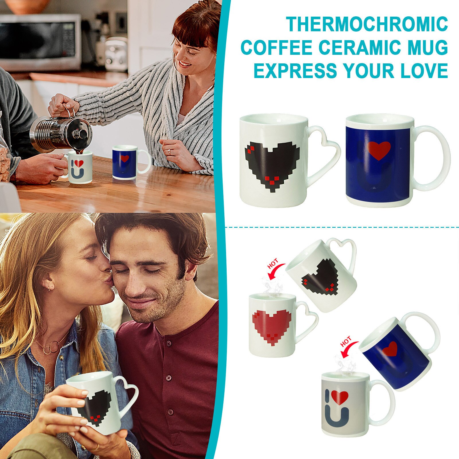 Saintgace Thermal Color Change Ceramic Mugs love heart pattern office Couple Ceramic Tea Coffee cups & mugs Drinkware tazas