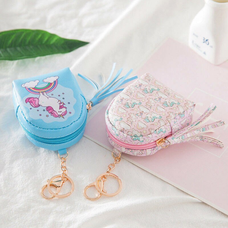 Monedero bonito para mujeres y niñas, monedero para tarjetas, bolsa de llaves, Mini bolso para chicas, estampado de dibujos animados de unicornio